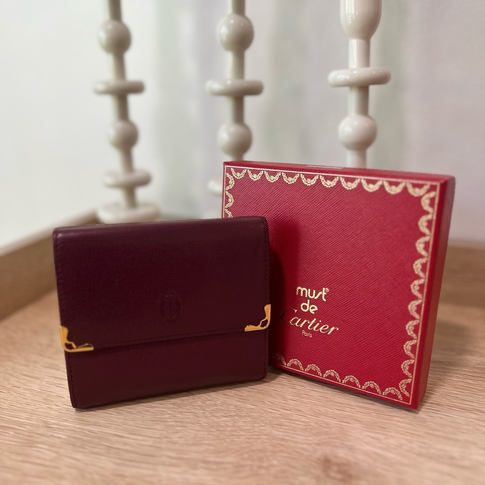 Cartier Must de Cartier Burgundy Leather Wallet with Box & COA Unisex